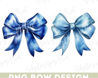 Coquette Blue Bow PNG, Royal Blue Bow Png, Light Blue Bow Png, Watercolor Blue Bow Png, Bow Png, Blue Bow Clipart, Trendy, Blue Ribbon Png