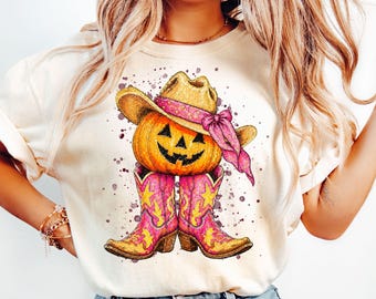 Western Pumpkin PNG, Pumpkin Boots Png, Halloween Png, Cowgirl Fall Png, Halloween Pumpkin Png, Fall Western Girl Png, Fall T-shirt Design