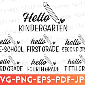 Paquete de Svg de Hola Escuela, Paquete de Svg de Regreso a la Escuela, Svg de Maestro, Svg de Nivel de Grado, Svg de Grado Escolar, Svg de Camiseta de Maestro, Svg de Camiseta Escolar para Niños