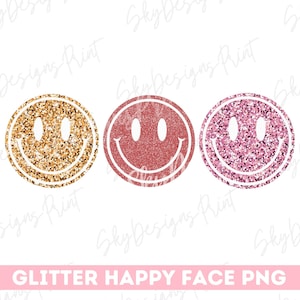 Sparkly Happy Face PNG, Glitter Smile Face PNG, Gold, Red, Pink Smile Face Png, Smile Png, Happy Face Sublimation, T-shirt Design Png