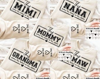 This Grandma Wears Her Heart on Her Sleeve SVG Bundle, Mimi, Nana, Mamaw, Mommy Svg, Grandma Shirt Svg, Valentine Svg, Mother's Day Svg, Png