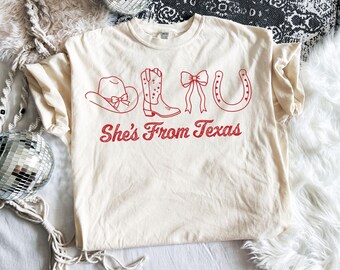 She’s From Texas SVG, Texas Girl PNG, Western Coquette Bow, Texas Cowgirl Graphic, Southern Country Girl Png, Cowboy Boot Hat, Digital Files