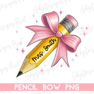 Coquette de professeur crayon noeud PNG, nom de professeur personnalisé, Coquette professeur Png, noeud crayon Png, rentrée des classes Png, cadeau de remerciement pour professeur