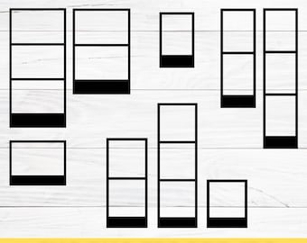 Può includere: Un set di nove cornici per foto nere in varie dimensioni e configurazioni. Le cornici sono disposte su uno sfondo di legno bianco. Il testo "Photo Frame Bundle" è nella parte superiore dell'immagine. Il testo "SVG-PNG-EPS-PDF-JPG" è nella parte inferiore dell'immagine.
