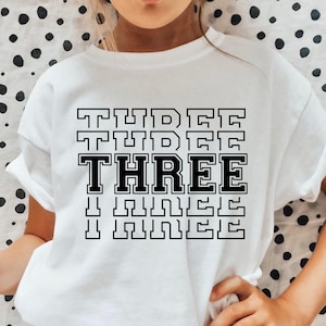 Drei SVG, gestapelte drei SVG, dritten Geburtstag SVG, 3 Jahre alte Geburtstag SVG, 3 Jahre alte Geburtstag Shirt, Mädchen Geburtstag Konfetti, Jungen Geburtstag Konfetti