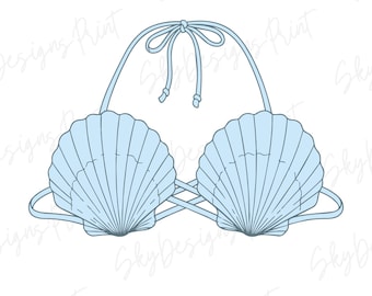 Góra bikini SVG PNG, projekt stroju kąpielowego z muszlą, grafika Coquette Coastal Beach, koszulka plażowa SVG, projekt stroju kąpielowego na lato (pobieranie cyfrowe)
