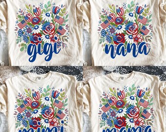 Pakiet Mama 4 lipca PNG, Kwiatowy Patriotyczny Mimi Nana Gigi Png, Sublimacja Kwiatów Amerykańskiej Flagi, Projekt Koszulki dla Mamy USA, American Mama Png