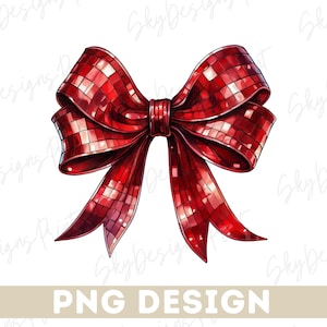 Disco Red Bow PNG, Glitter Red Bow Png, Disco Coquette Bow Png, Red Bow Png, Sparkle Red Bow Png, Trendy Bow, Stampa Disco Ball, Sublimazione