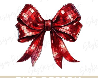 Disco Red Bow PNG, Glitter Red Bow Png, Disco Coquette Bow Png, Red Bow Png, Sparkle Red Bow Png, Trendy Bow, Disco Ball Print, Sublimation