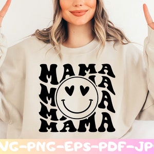 Maman SVG, Svg maman rétro, maman chemise Svg, maman visage heureux Svg, maman vie Svg, fête des mères, Svg maman, maman sweat-shirt, maman groovy Svg,
