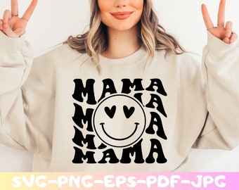 Mama SVG, Retro Mama SVG, Mama Shirt SVG, Mama Happy Face SVG, Mom Life SVG, Muttertagssvg, Mama SVG, Mama Sweatshirt, Groovy Mama SVG,