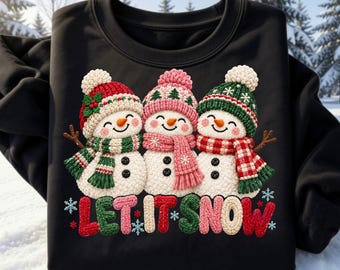Preppy Let It Snow PNG, Faux Yarn Christmas Snowman Png, Cute Winter Holiday Design, Cozy Trendy Digital Download