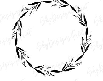 Corona SVG, Corona de laurel SVG, Corona de hojas SVG, Marco de corona de laurel SVG, Marco circular SVG, Borde de laurel SVG, Monograma floral redondo SVG PNG