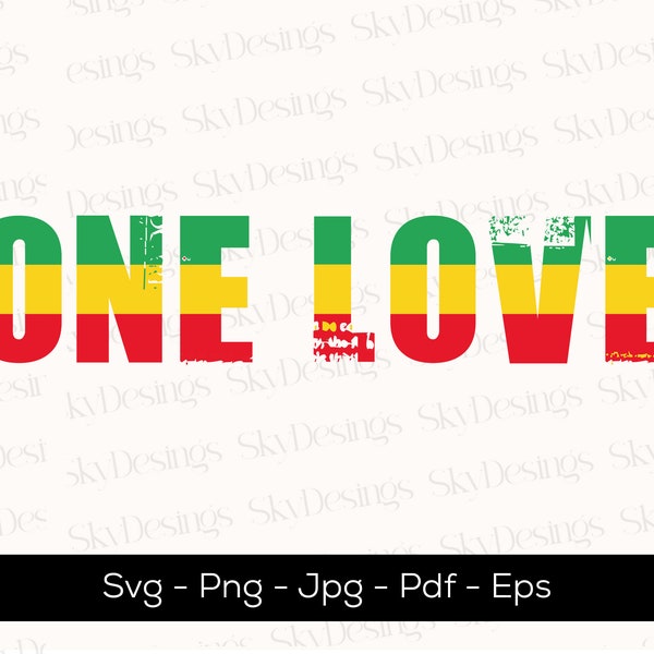 One Love Rasta SVG Design, Reggae Music Lover Svg, Love Jamaica African American Proud Black, T'shirt Design Svg File for Cricut