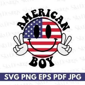 American Boy SVG, PNG, American Boy Smile Svg, Ragazzi 4 luglio Svg, 4 luglio Svg, 4 luglio, Bandiera americana, Maglietta patriottica per ragazzi Svg