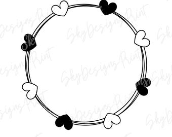 Marco de corazón circular SVG, Marco de corazón SVG, Corona de amor SVG, Marco de corazón redondo, Monograma de San Valentín, Borde de boda SVG, Borde de San Valentín SVG