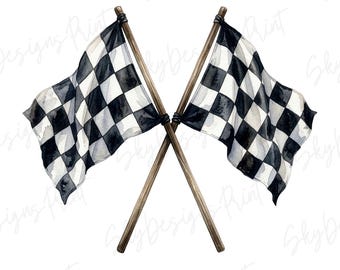Racing Flag PNG, Watercolor Checkered Flag Sublimation Design (Digital Download)
