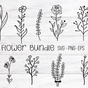 Wildflowers SVG, Floral Svg, Flower Svg, Rose Svg, Wild flower Svg, Flowers Svg, Botanical Svg, Floral Line Art, Flower Clipart, Flower Png