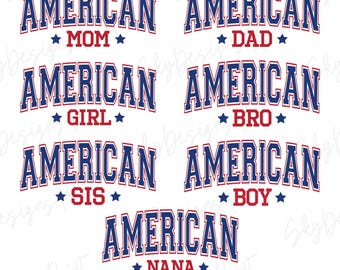 Pakiet SVG „American Family”, Pakiet SVG „4 lipca” z rodziną, Amerykańskie wzory patriotyczne, Koszulki z motywem amerykańskiej rodziny, Pliki SVG dla Cricut