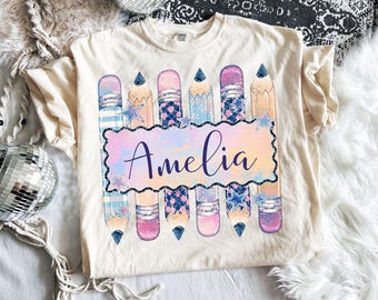 Personalized Name Pencil PNG, Custom Teacher Name, Colorful Pencil Teacher Kids Shirt Png, Personalized Back To School Png, Teacher Gift Png