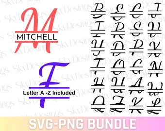 Split Monogram Alphabet SVG, DXF, PNG Cut Files (Digital Download)