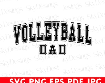 Può includere: Grafica in bianco e nero con il testo "VOLLEYBALL DAD" in un carattere audace e a blocchi.