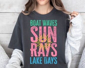 Lake Life SVG: Boat Waves, Sun Rays Design (Digital Download)