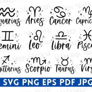星座 SVG バンドル、占星術サイン SVG、星座シンボル SVG、星座サイン SVG、占星術 SVG、星占い SVG、星座クリップアート