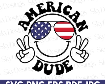 American Dude SVG, 4 de julio Boy SVG, 4 de julio Svg, Patriótico SVG, Día de la Independencia Svg, Bandera estadounidense, Gafas de sol Svg, American Png