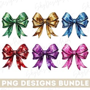 Disco Bow PNG Bundle, Glitter Coquette Bow PNG, Coquette Bow Png, Glitter Bow Png, Sparkle Bow Png, Trendy Png, Disco Ball Print, Bow Png