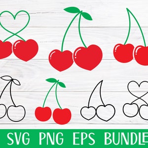 Cereja Svg, Cereja Contorno Svg, Cerejas Svg, Frutas Svg, Verão Svg, Coração Cereja Svg, Silhueta De Cereja, Clipart De Cereja, Arquivo De Corte Cricut