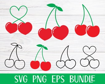 Cherry Svg, Cherry Outline Svg, Cherries Svg, Fruits Svg, Summer Svg, Heart Cherry Svg, Cherry Silhouette, Cherry Clipart, Cut File Cricut