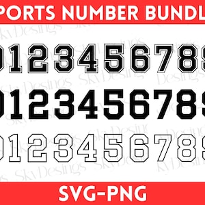 Sportnummers SVG-bundel, Jersey nummer sjablonen Svg, Varsity Font Svg, Numbers Svg, Numbers Png, geen installeerbaar lettertypebestand