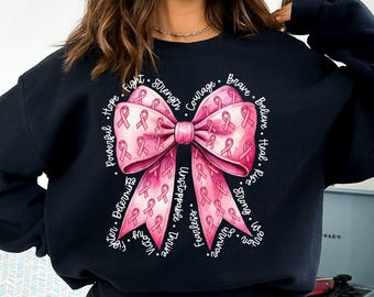 Breast Cancer Awareness PNG, Coquette Pink Bow Cancer Ribbon Png, In October We Wear Pink Png, Motivational Hope Fight Cure Sublimation