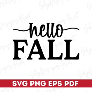 Op de afbeelding: Zwart-wit grafisch ontwerp met de tekst "hello fall" in een cursief lettertype.