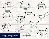 Star Zodiac Constellation SVG PNG, Zodiac Svg, Zodiac Sign Svg, Horoscope Svg, Cricut Svg Cutting Files, Star Constellation, Star Sign Svg