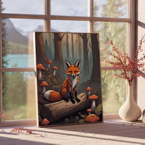 Cute Orange Fox, Magical Forest, Wildlife, Forest, Mushrooms, Wild Animals, Nature, Poster, Wall Art, Wall Decor, Gift for Him, For Her,