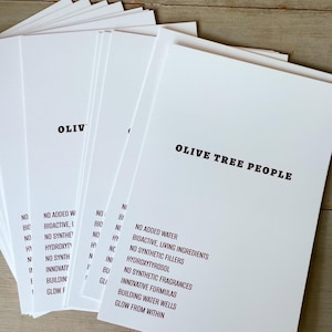 Olive Tree Waterless Beauty and Skincare Notecards Cards - Black White - Bioactive - Oliveda Business and Client Appreciation - Stationary