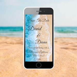 Digital Beach Save the Date Invitation, Digital Beach Wedding Invitation Animated, Beach Wedding Invitation Beach Wedding Destination
