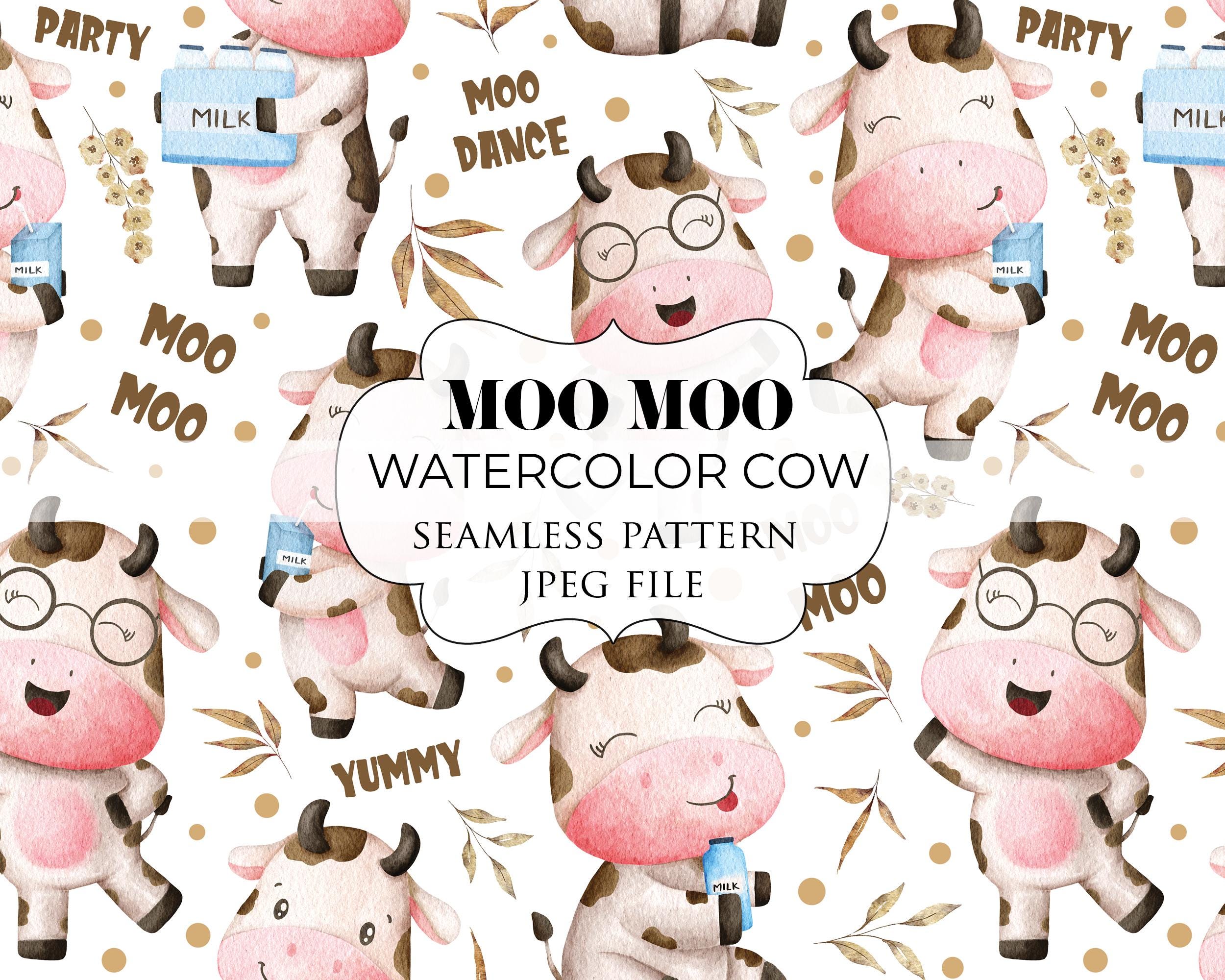 Watercolor Cute Cow Seamless Pattern, Moo Moo Pattern, Cow milk Seamless Digital paper, Fabric printing, Sublimation
