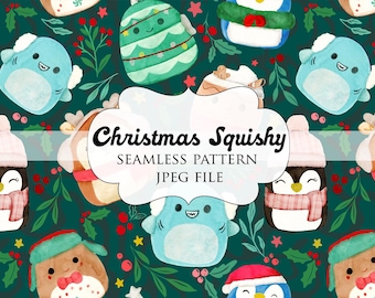 Christmas Squishmallows Seamless Pattern - Squishy Seamless Pattern - Seamless pattern for kids - Christmas Soft Toy Pattern - Digital Paper