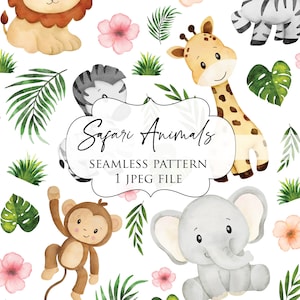 Safari Animals Seamless Pattern - Cute Animals Pattern - Safari seamless pattern - Animals Pattern - Seamless Digital paper