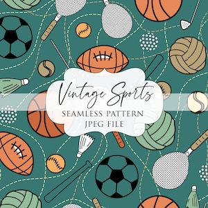 Vintage Sports Seamless Pattern, Retro Sports Seamless Pattern for sublimation, Sports Seamless Digital paper, Sports fabric pattern
