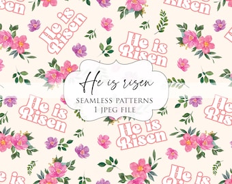 Easter Floral Seamless Pattern - He is Risen, Fabric Print (JPEG)