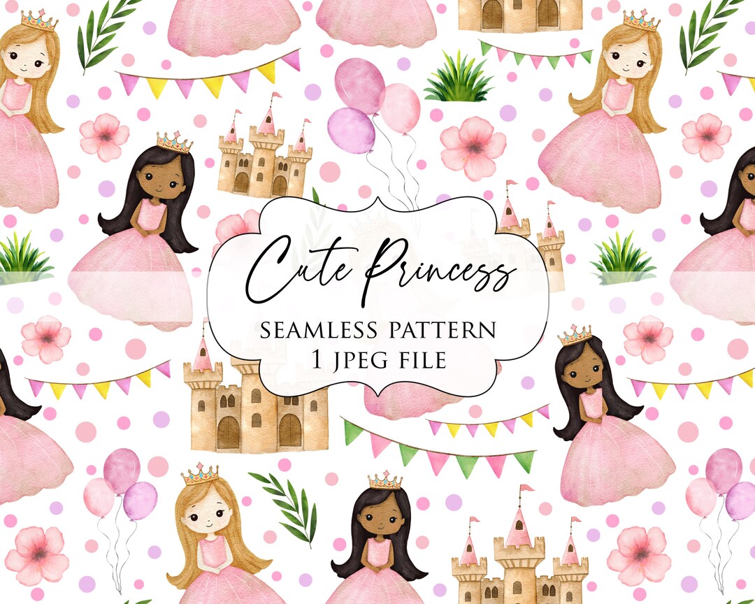Watercolor Princess Seamless Pattern, Fabric Printing (digital Download ...