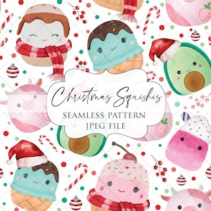 Christmas Squishmallows Seamless Pattern - Squishy Seamless Pattern - Nahtloses Muster für Kinder