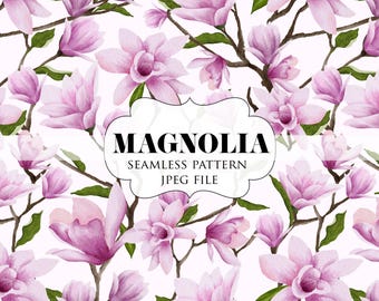 Watercolor Magnolias seamless pattern, Watercolor Pink Floral Seamless Digital paper, Lily Magnolia Pattern, Fabric printing, sublimation
