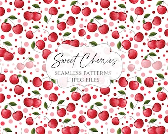 Watercolor Cherries Seamless Pattern – Digital Scrapbook Paper (JPEG)