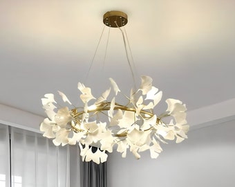 Round Ceramic Ginkgo Leaf Chandelier