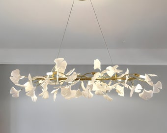 Long-Form Ceramic Ginkgo Leaf Chandelier